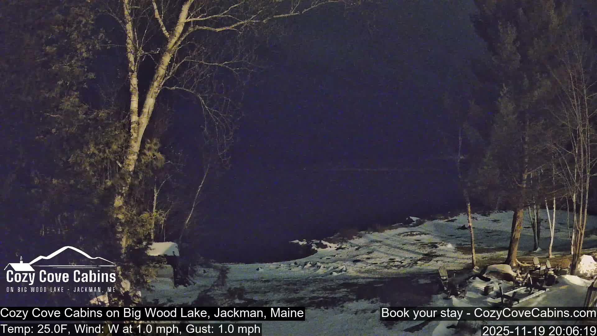 Cozy Cove Cabins, Wood Pond Live Cam - Jackman, Maine,  USA