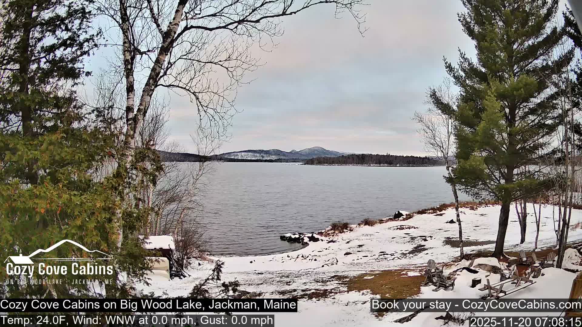 Cozy Cove Cabins, Wood Pond Live Cam - Jackman, Maine,  USA