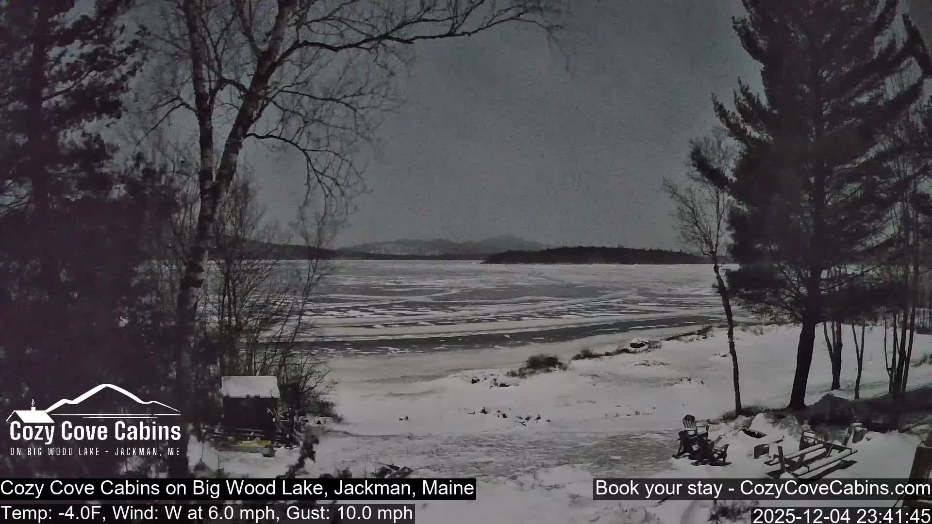 Cozy Cove Cabins, Wood Pond Live Cam - Jackman, Maine,  USA