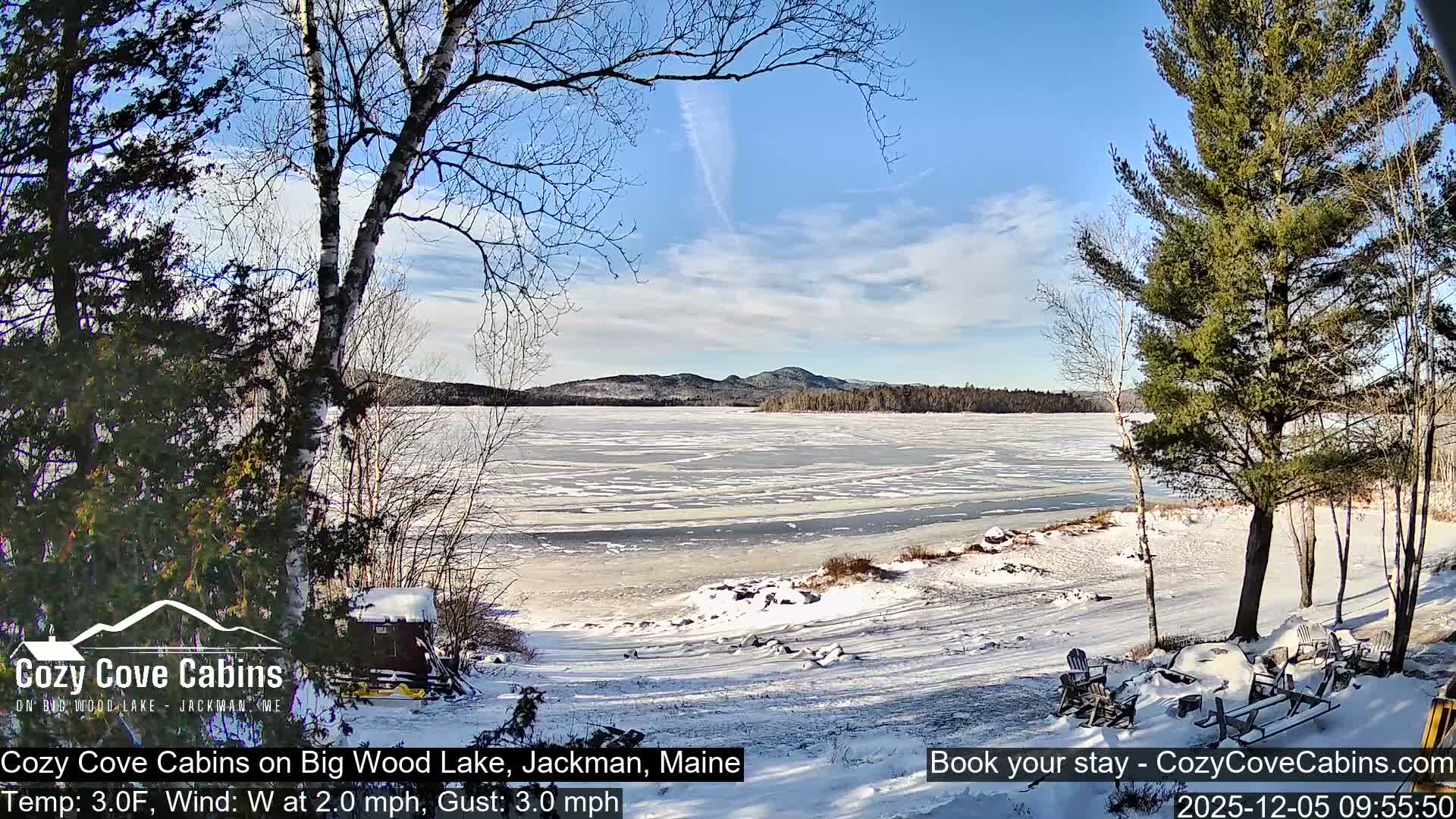 Cozy Cove Cabins, Wood Pond Live Cam - Jackman, Maine,  USA