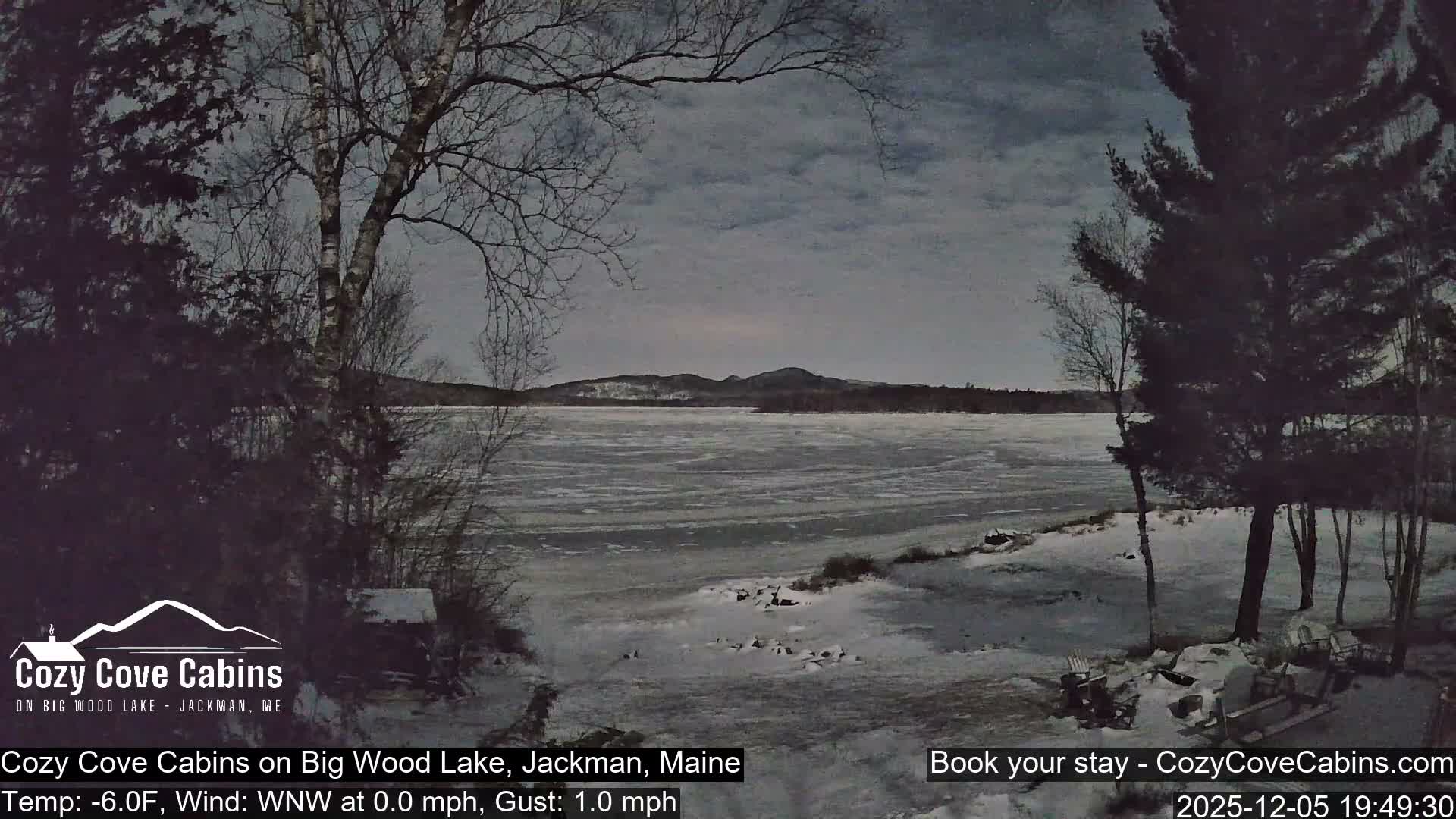Cozy Cove Cabins, Wood Pond Live Cam - Jackman, Maine,  USA