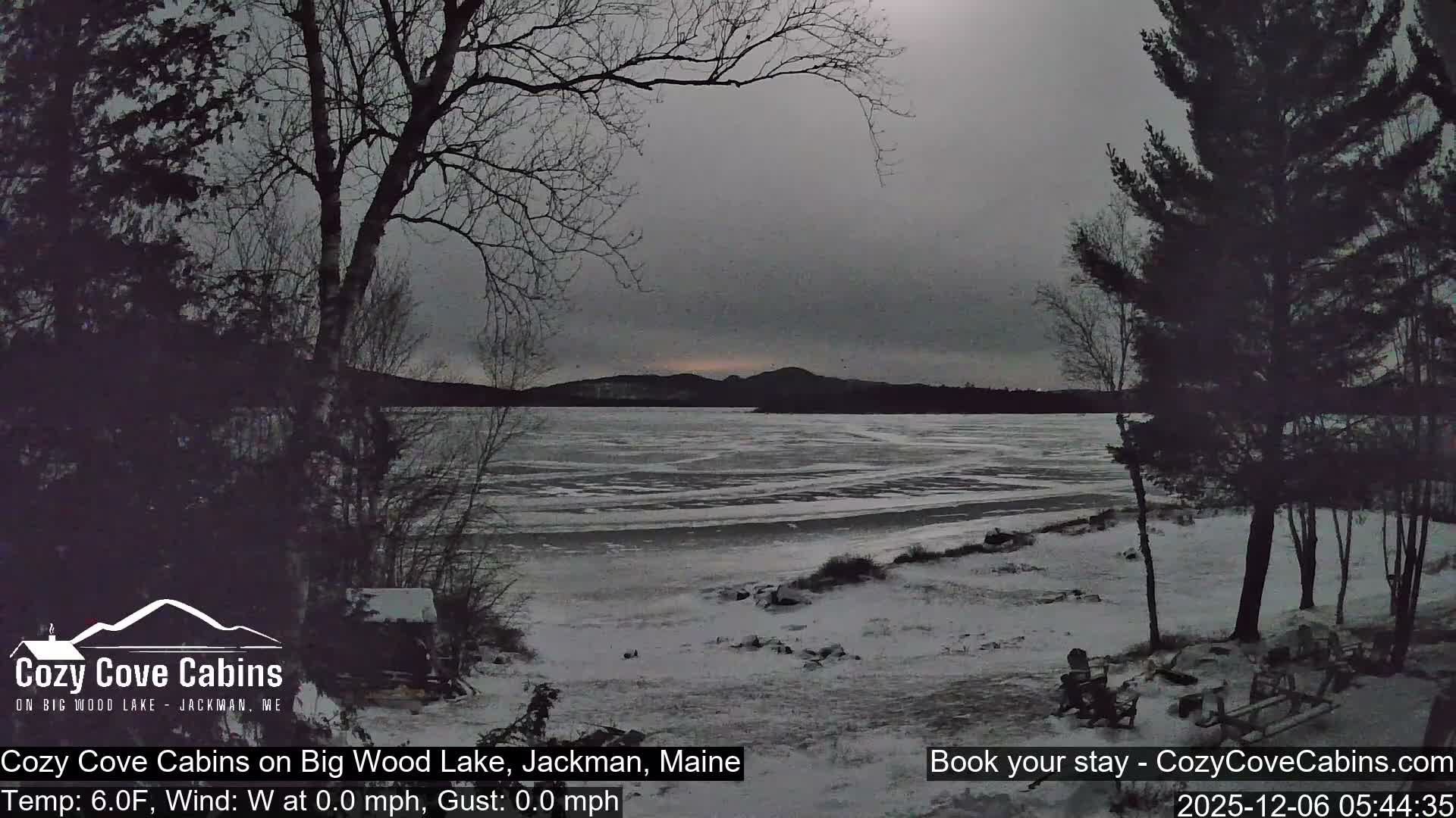 Cozy Cove Cabins, Wood Pond Live Cam - Jackman, Maine,  USA