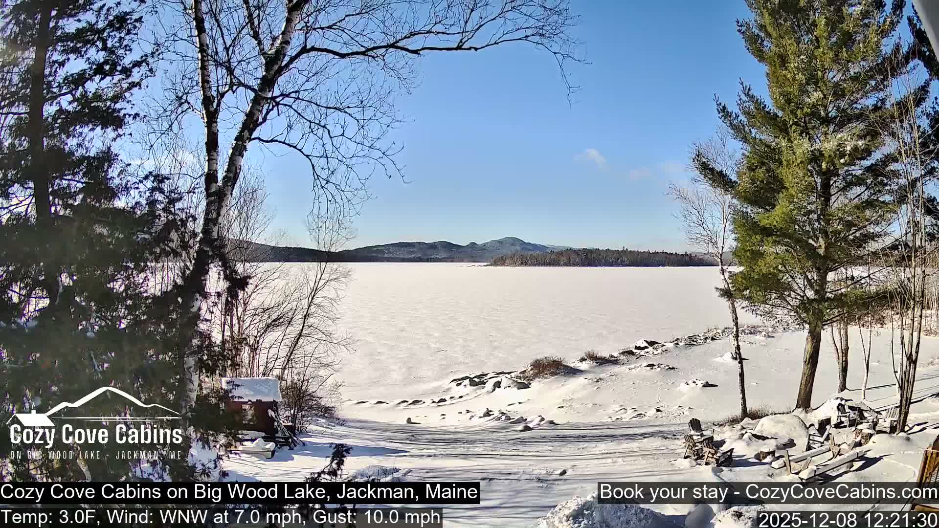 Cozy Cove Cabins, Wood Pond Live Cam - Jackman, Maine,  USA