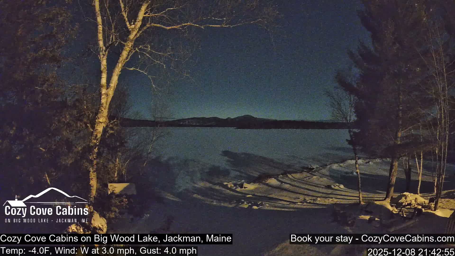 Cozy Cove Cabins, Wood Pond Live Cam - Jackman, Maine,  USA