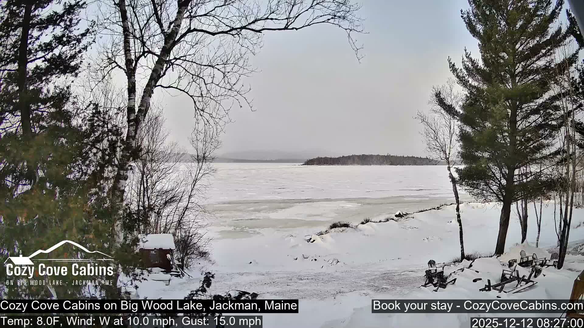 Cozy Cove Cabins, Wood Pond Live Cam - Jackman, Maine,  USA