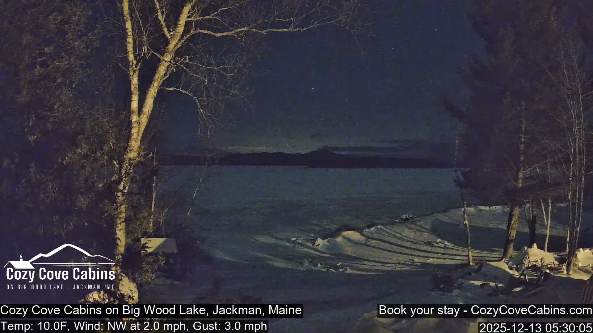 Cozy Cove Cabins, Wood Pond Live Cam - Jackman, Maine,  USA