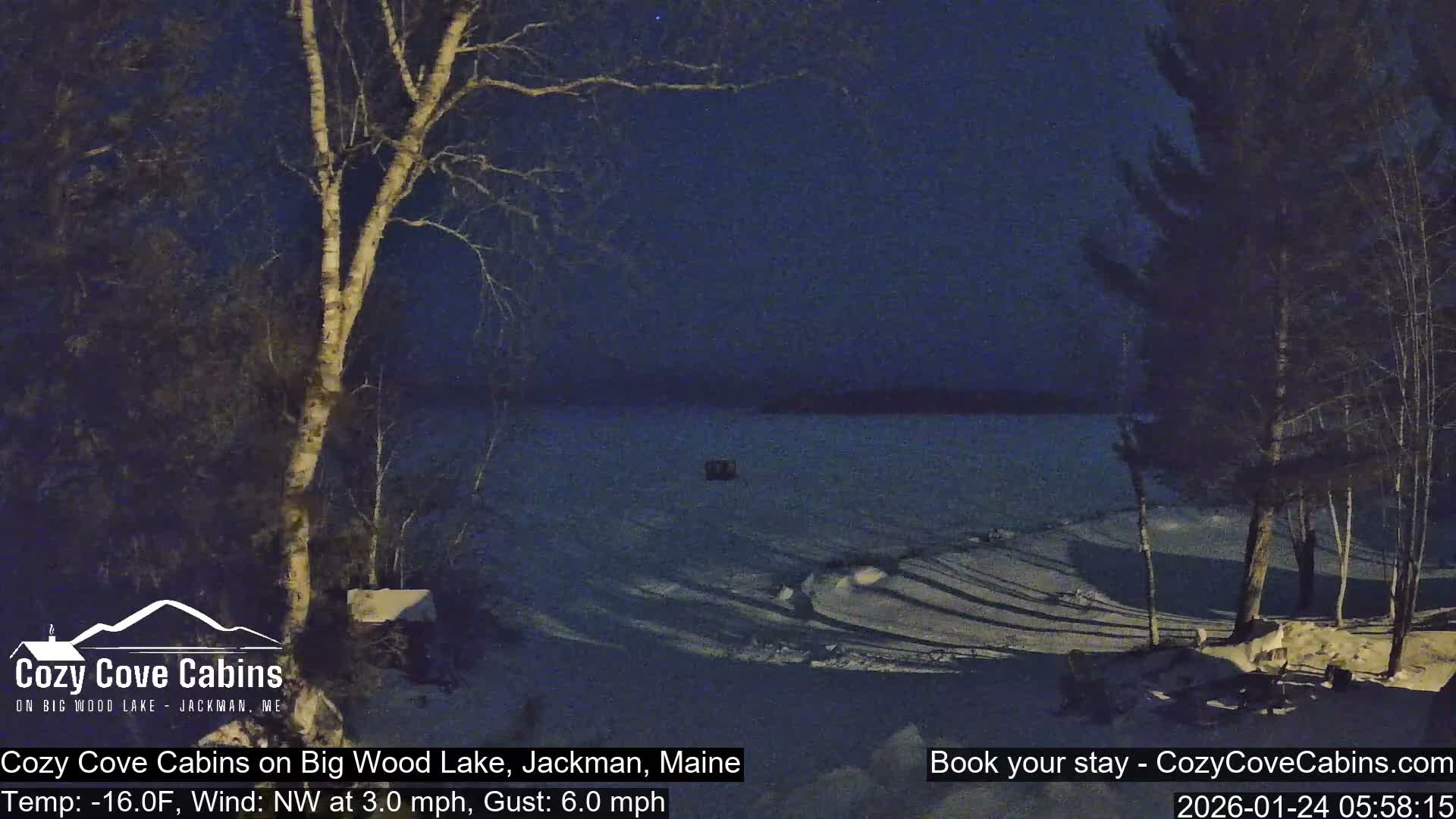 Cozy Cove Cabins, Wood Pond Live Cam - Jackman, Maine,  USA