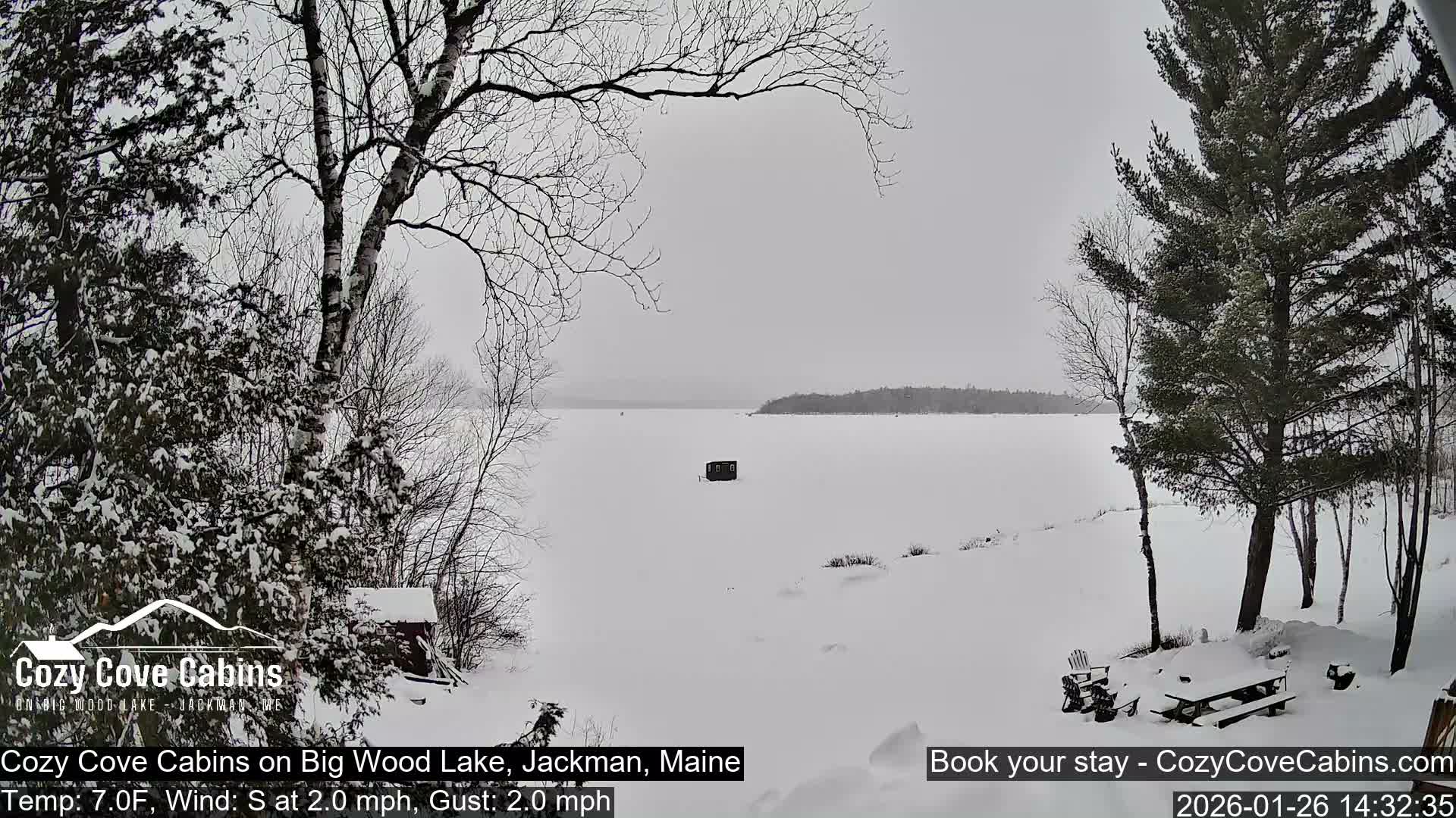 Cozy Cove Cabins, Wood Pond Live Cam - Jackman, Maine,  USA
