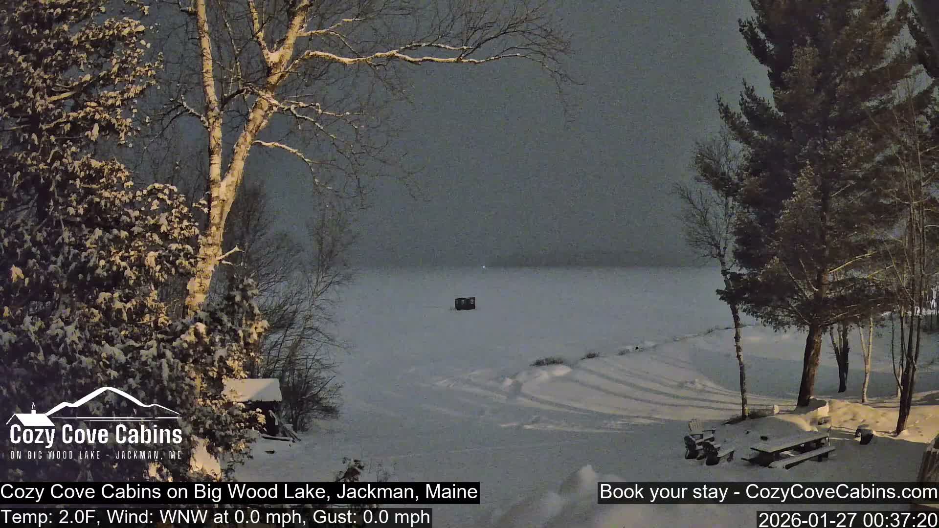 Cozy Cove Cabins, Wood Pond Live Cam - Jackman, Maine,  USA