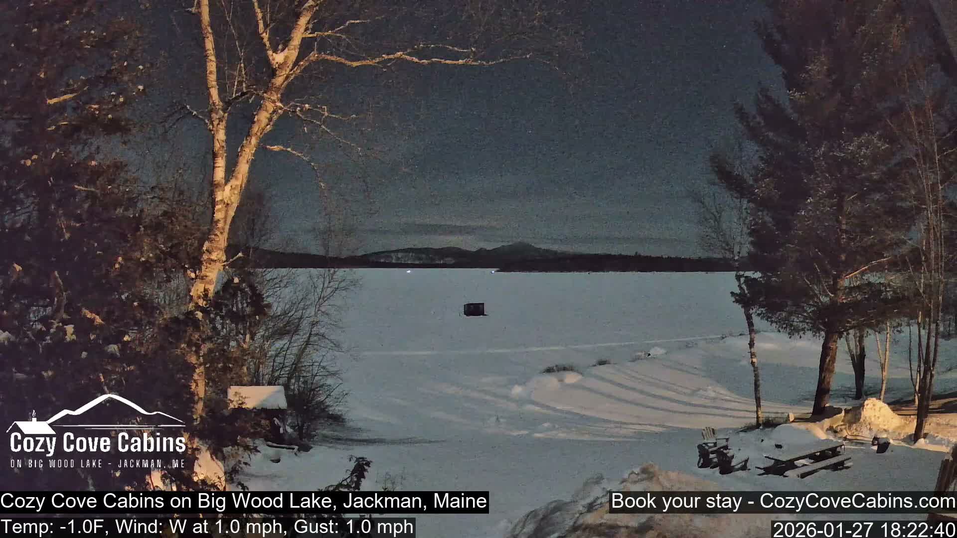 Cozy Cove Cabins, Wood Pond Live Cam - Jackman, Maine,  USA