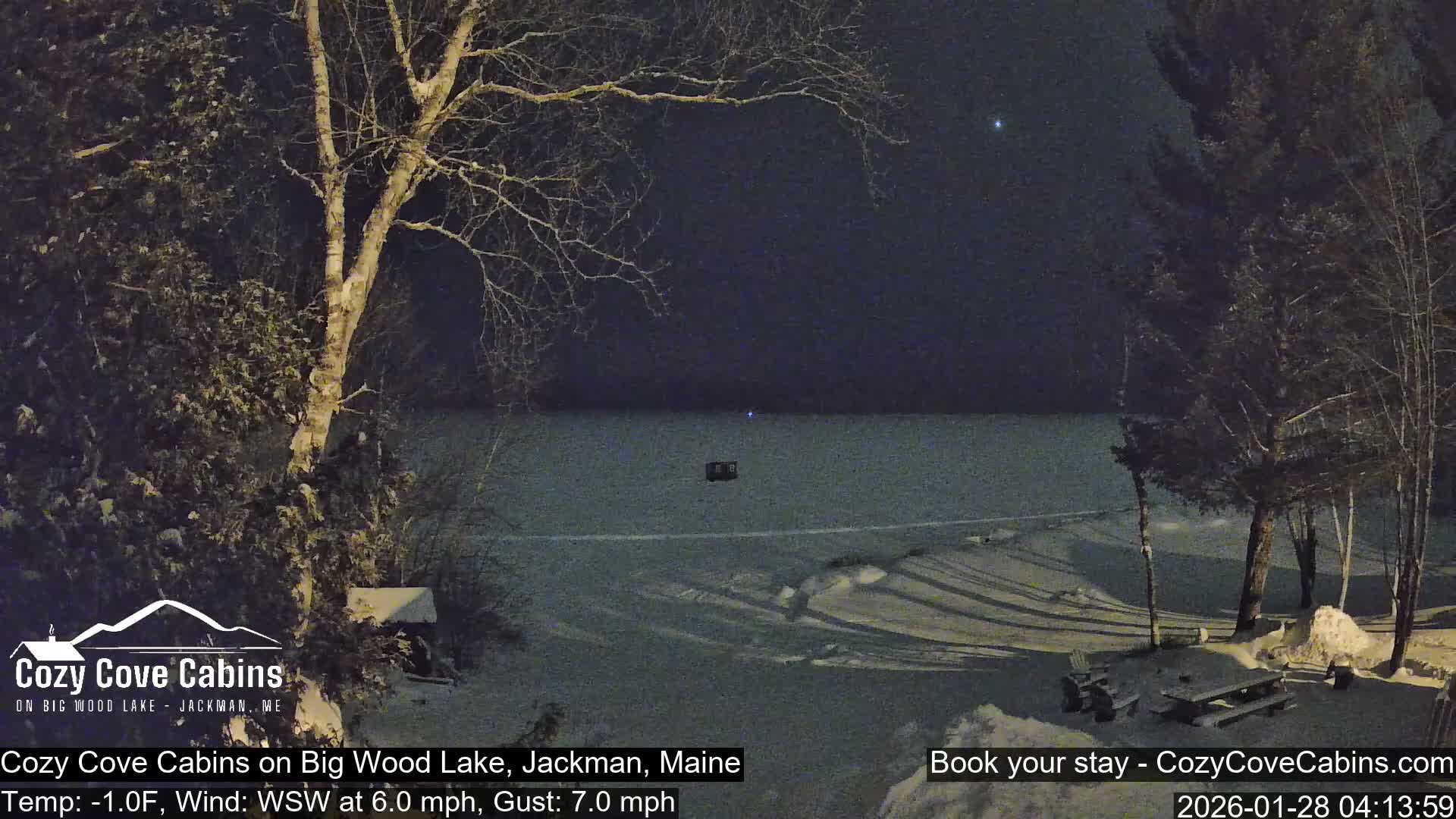 Cozy Cove Cabins, Wood Pond Live Cam - Jackman, Maine,  USA