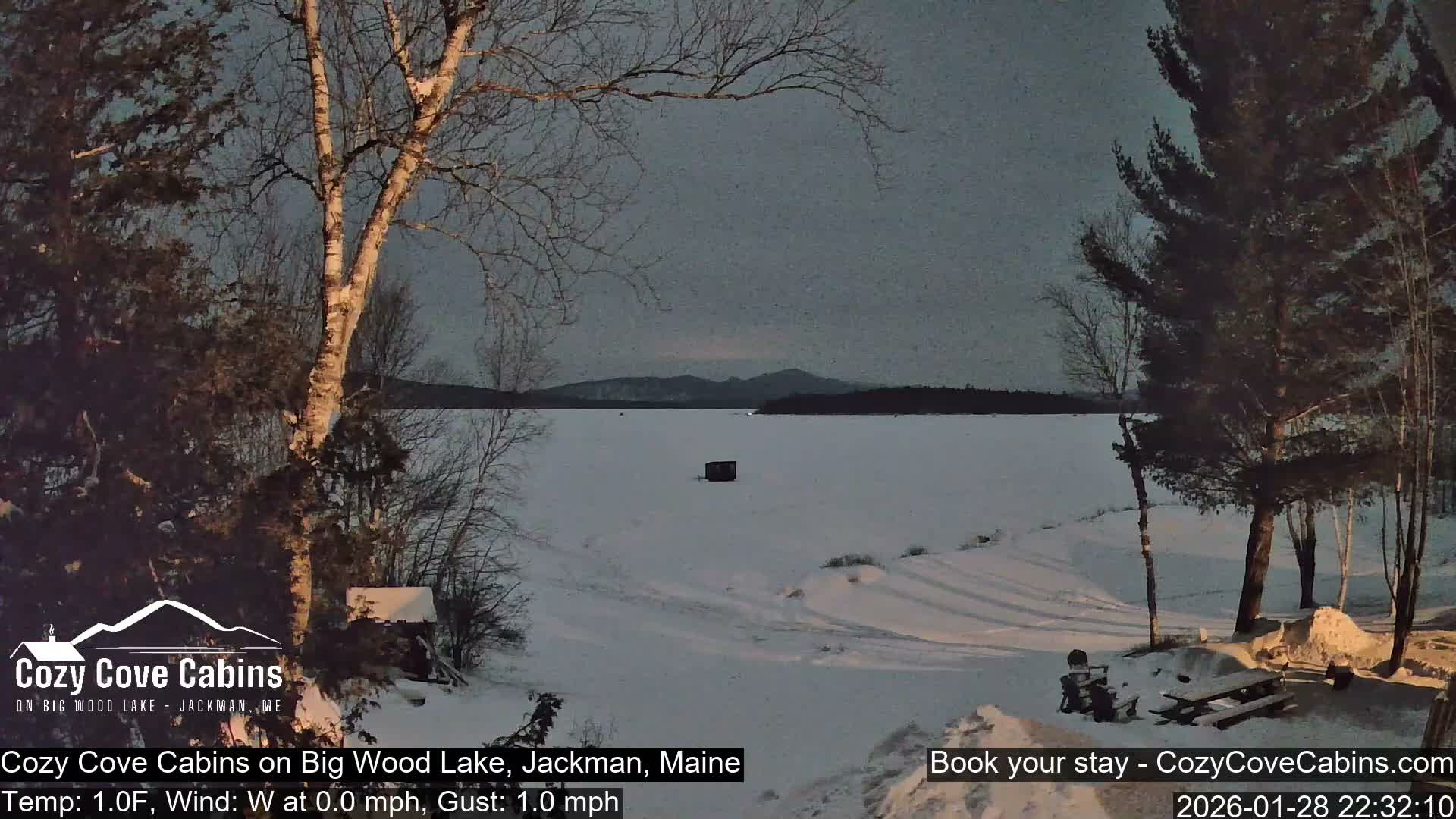 Cozy Cove Cabins, Wood Pond Live Cam - Jackman, Maine,  USA