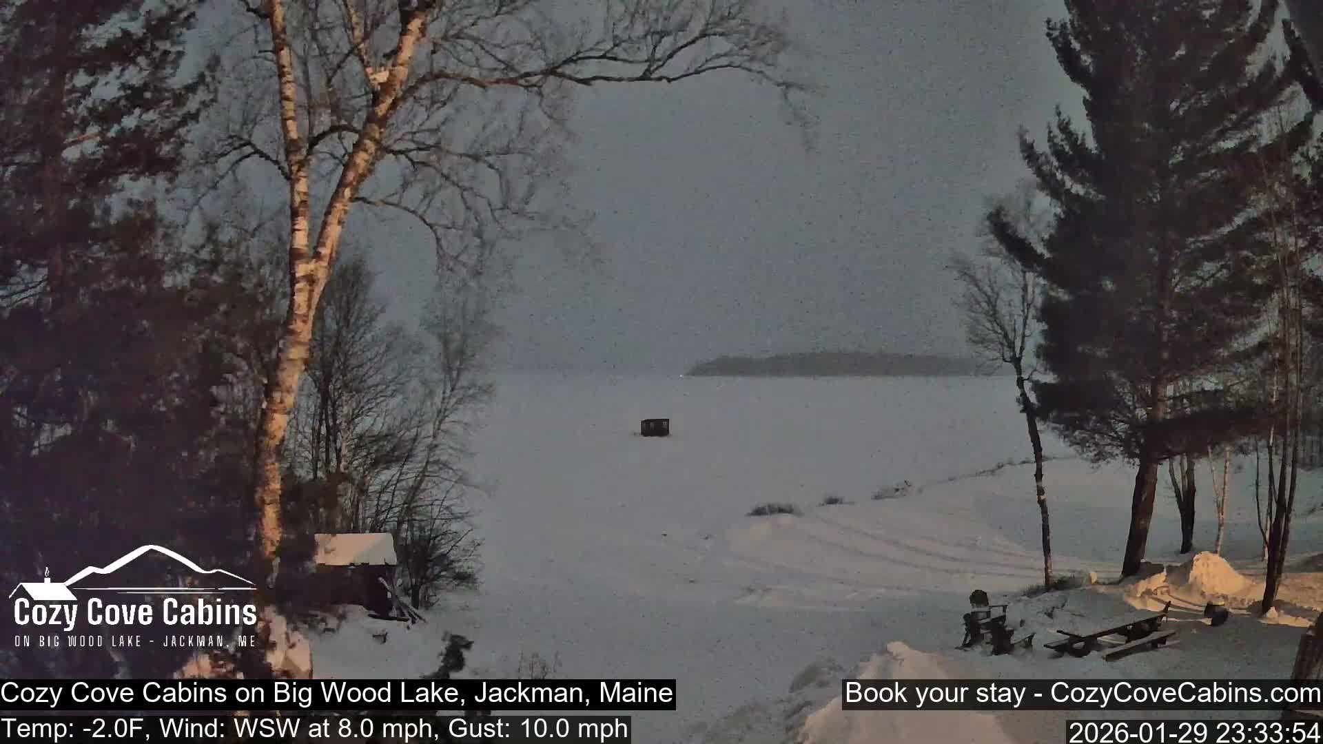 Cozy Cove Cabins, Wood Pond Live Cam - Jackman, Maine,  USA