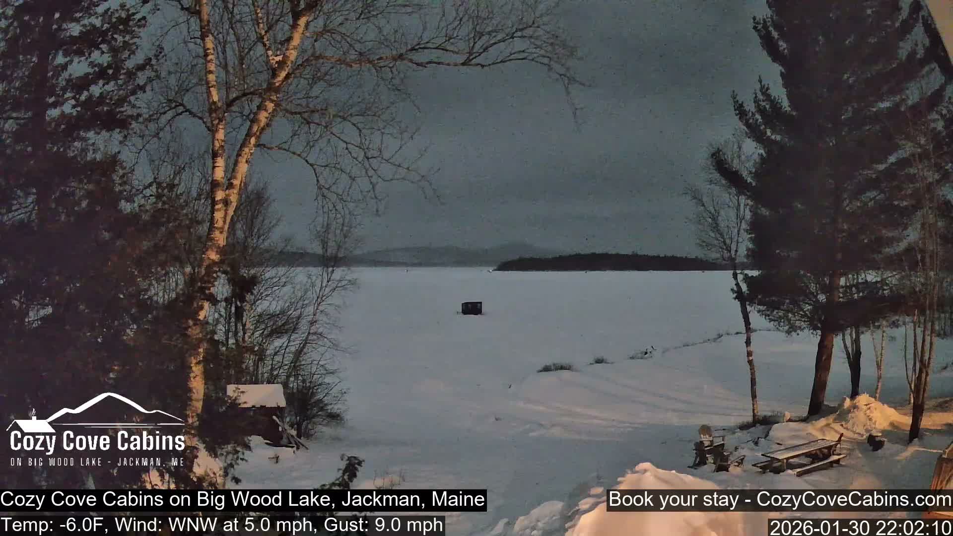 Cozy Cove Cabins, Wood Pond Live Cam - Jackman, Maine,  USA