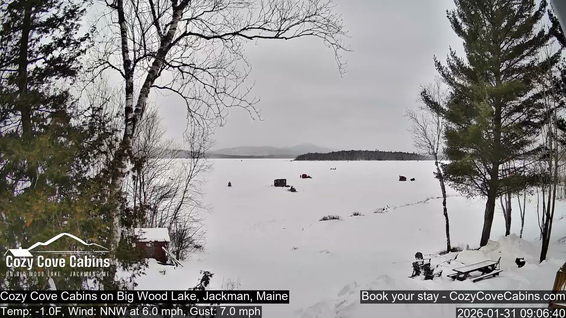 Cozy Cove Cabins, Wood Pond Live Cam - Jackman, Maine,  USA