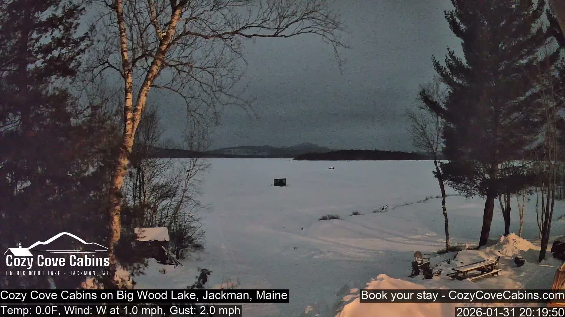 Cozy Cove Cabins, Wood Pond Live Cam - Jackman, Maine,  USA