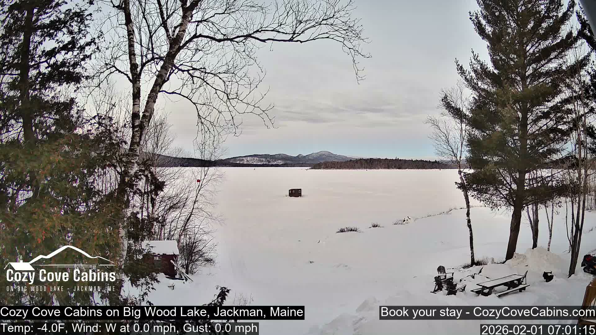 Cozy Cove Cabins, Wood Pond Live Cam - Jackman, Maine,  USA
