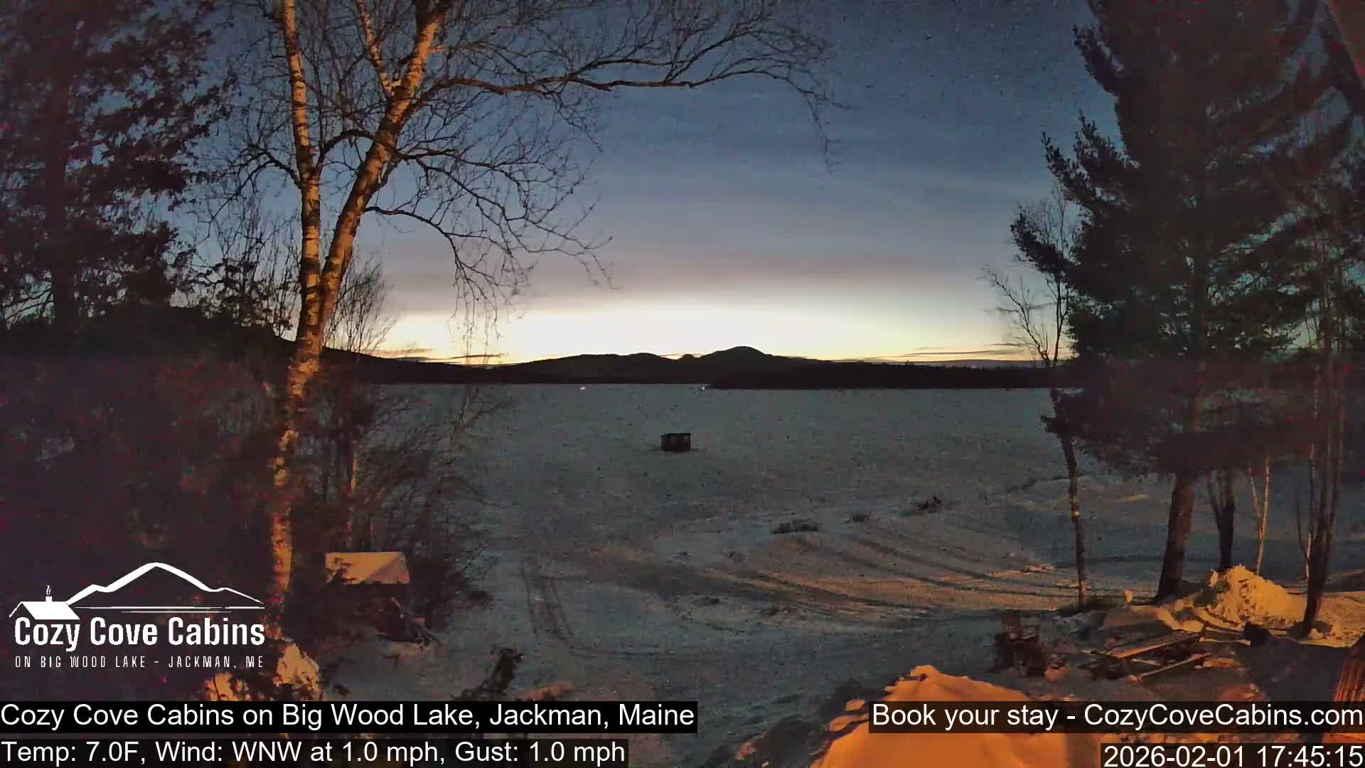 Cozy Cove Cabins, Wood Pond Live Cam - Jackman, Maine,  USA