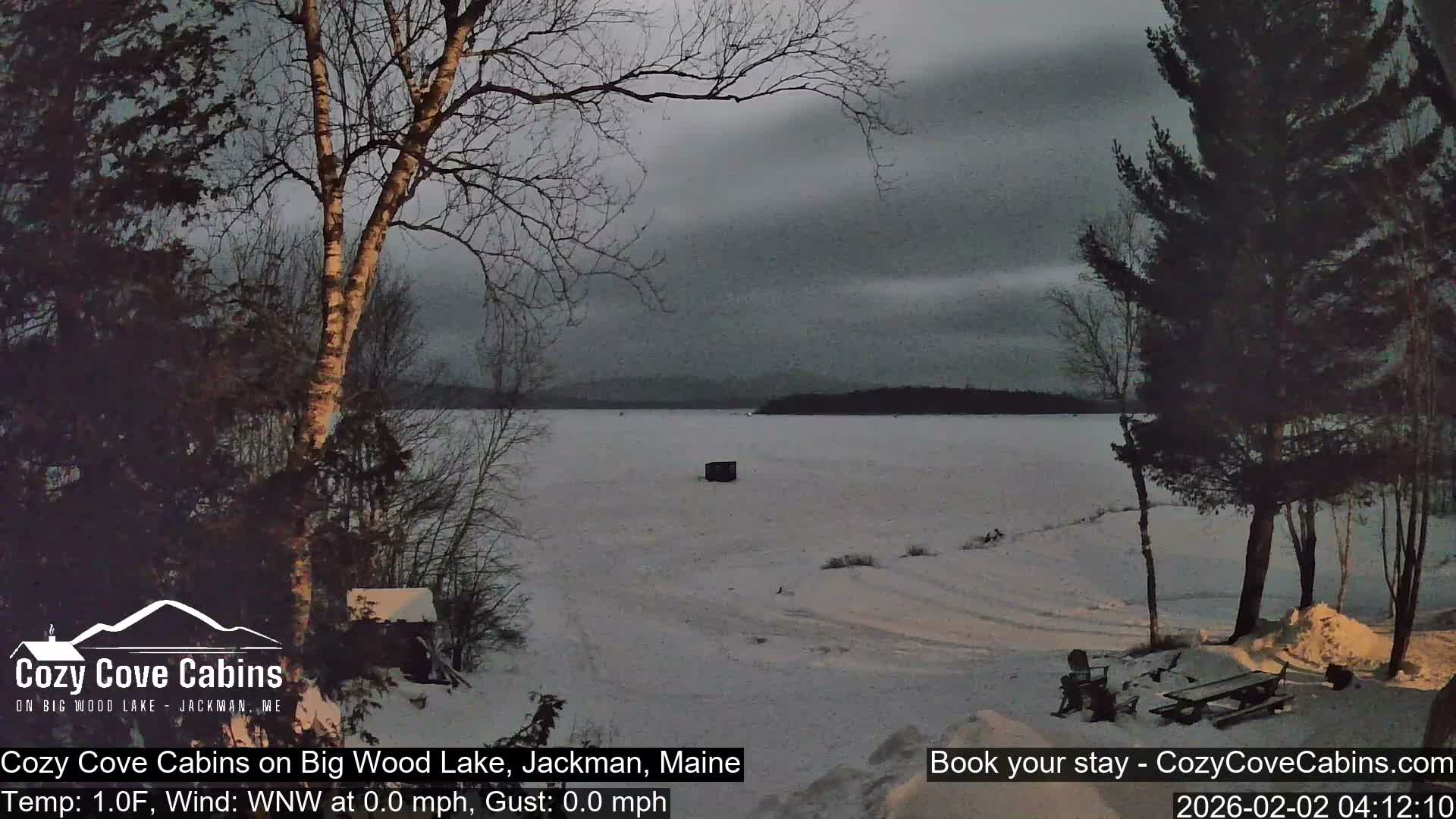 Cozy Cove Cabins, Wood Pond Live Cam - Jackman, Maine,  USA