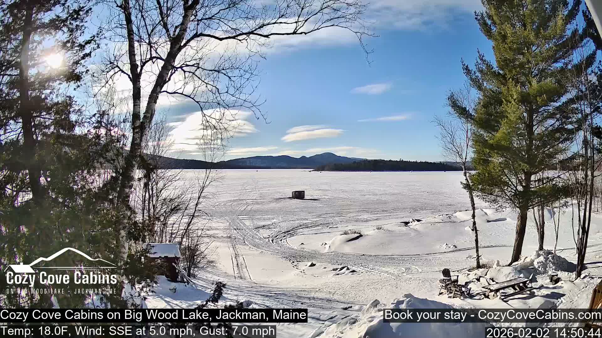 Cozy Cove Cabins, Wood Pond Live Cam - Jackman, Maine,  USA