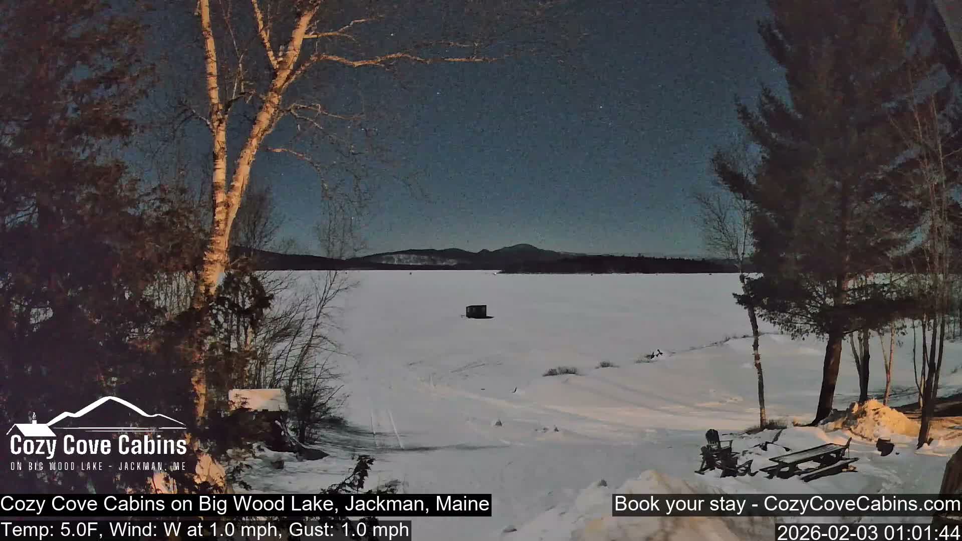 Cozy Cove Cabins, Wood Pond Live Cam - Jackman, Maine,  USA