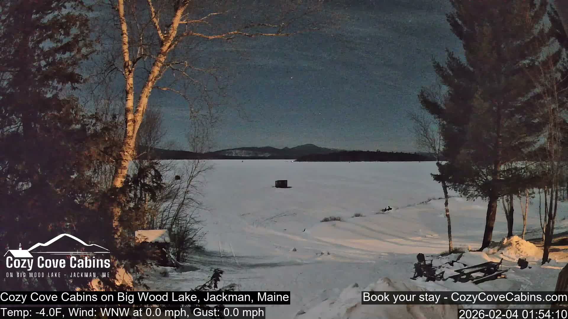 Cozy Cove Cabins, Wood Pond Live Cam - Jackman, Maine,  USA