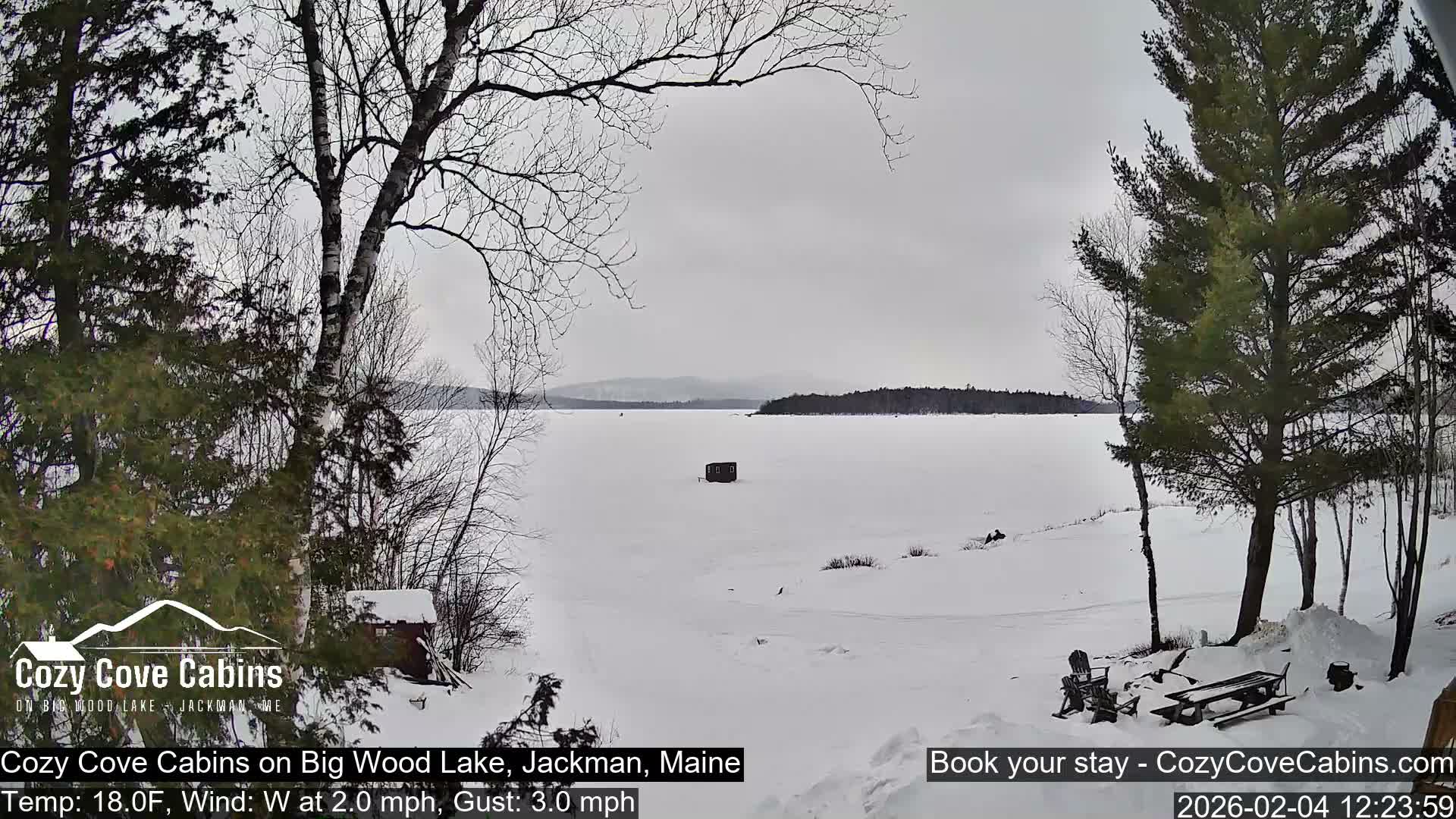 Cozy Cove Cabins, Wood Pond Live Cam - Jackman, Maine,  USA