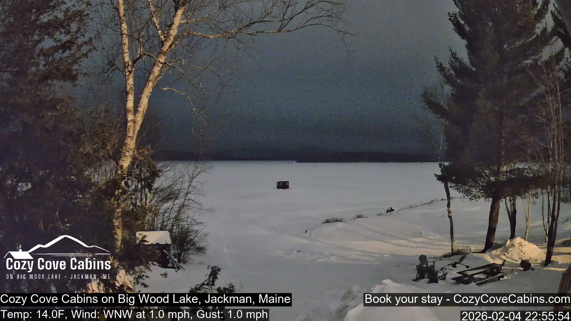 Cozy Cove Cabins, Wood Pond Live Cam - Jackman, Maine,  USA