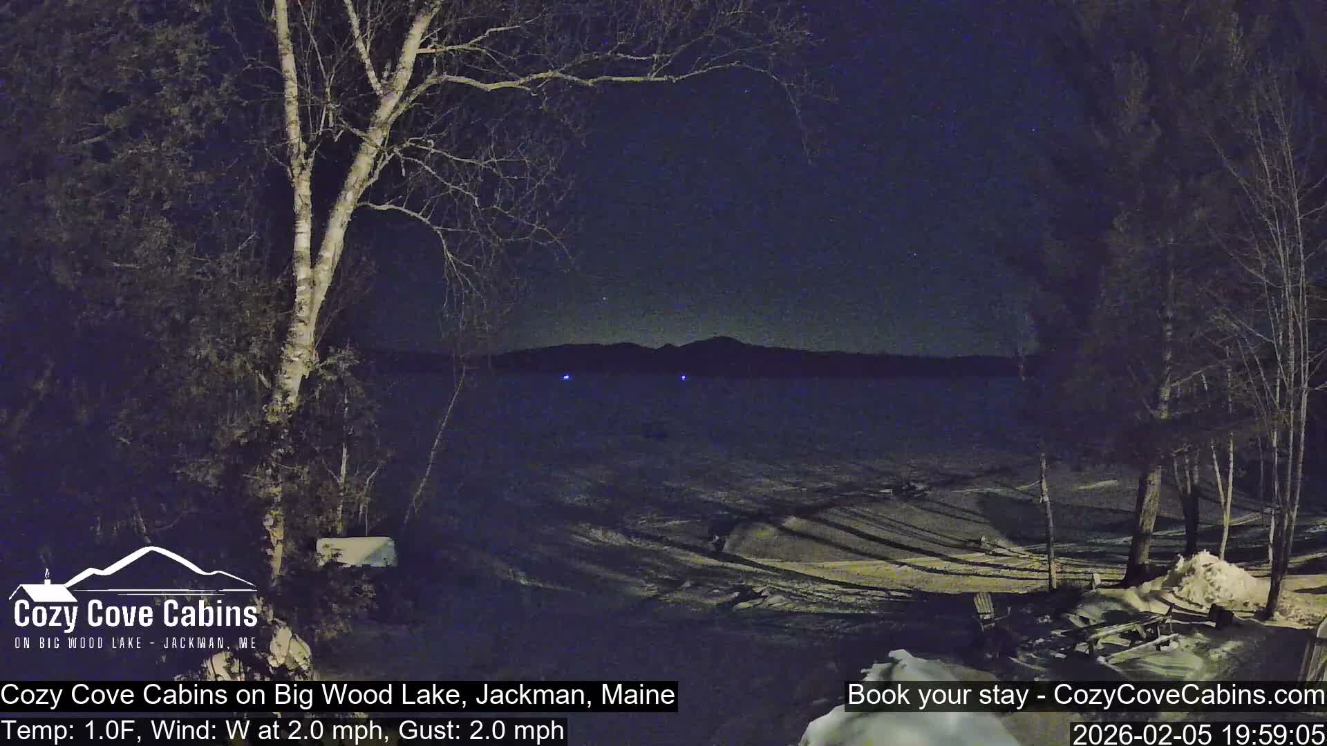 Cozy Cove Cabins, Wood Pond Live Cam - Jackman, Maine,  USA