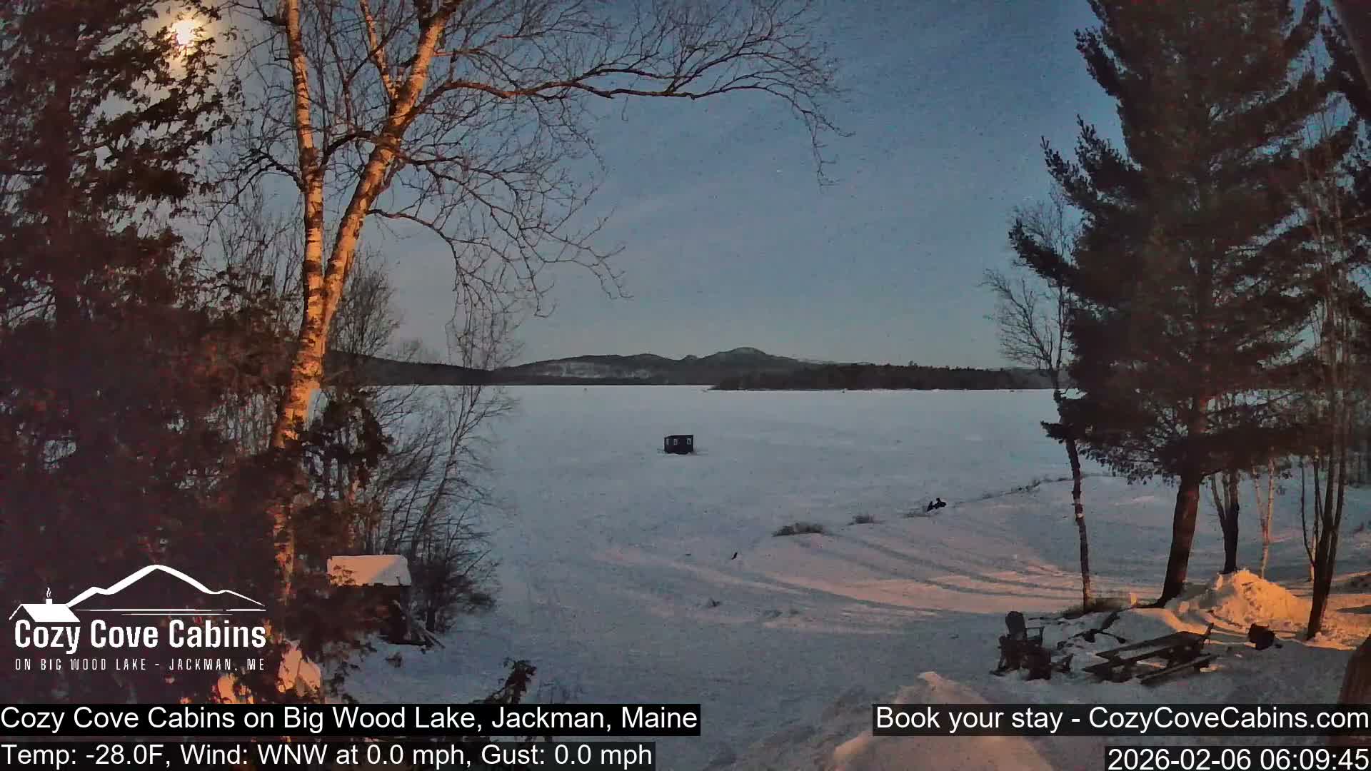 Cozy Cove Cabins, Wood Pond Live Cam - Jackman, Maine,  USA