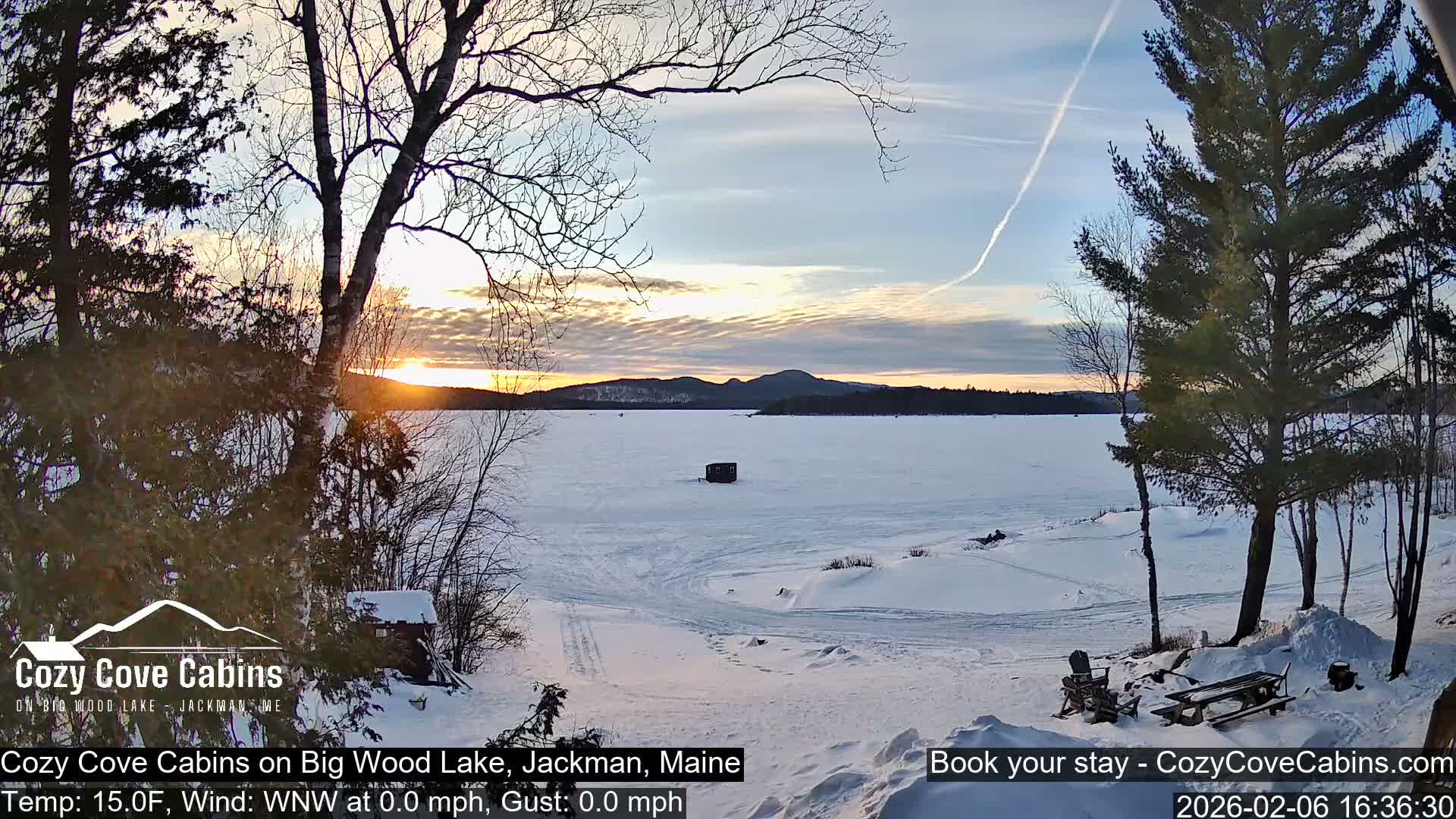Cozy Cove Cabins, Wood Pond Live Cam - Jackman, Maine,  USA