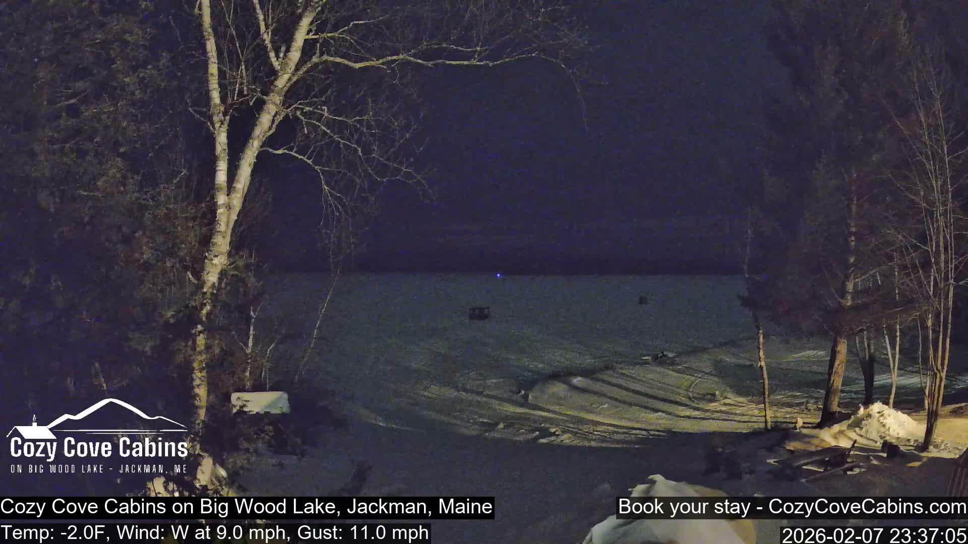 Cozy Cove Cabins, Wood Pond Live Cam - Jackman, Maine,  USA