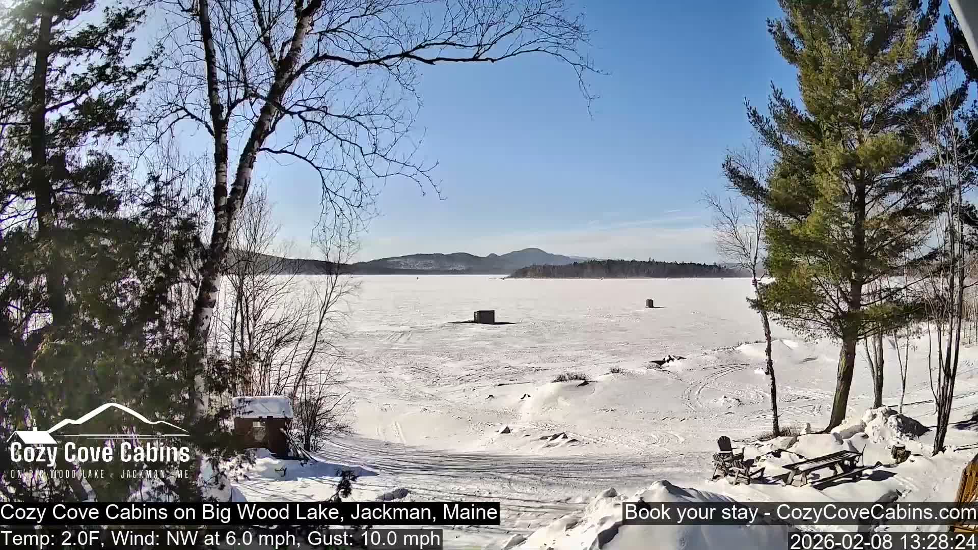Cozy Cove Cabins, Wood Pond Live Cam - Jackman, Maine,  USA
