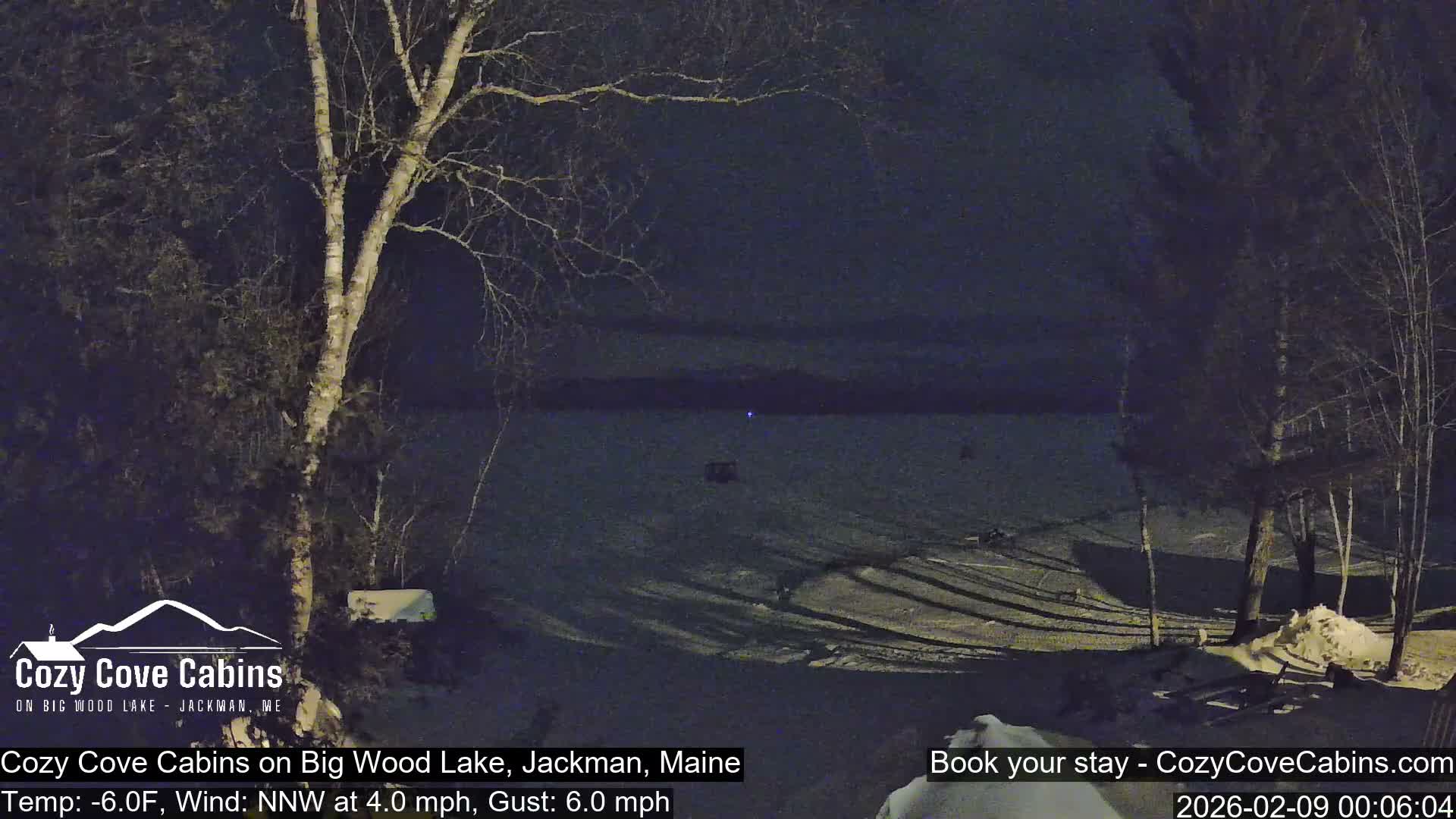 Cozy Cove Cabins, Wood Pond Live Cam - Jackman, Maine,  USA