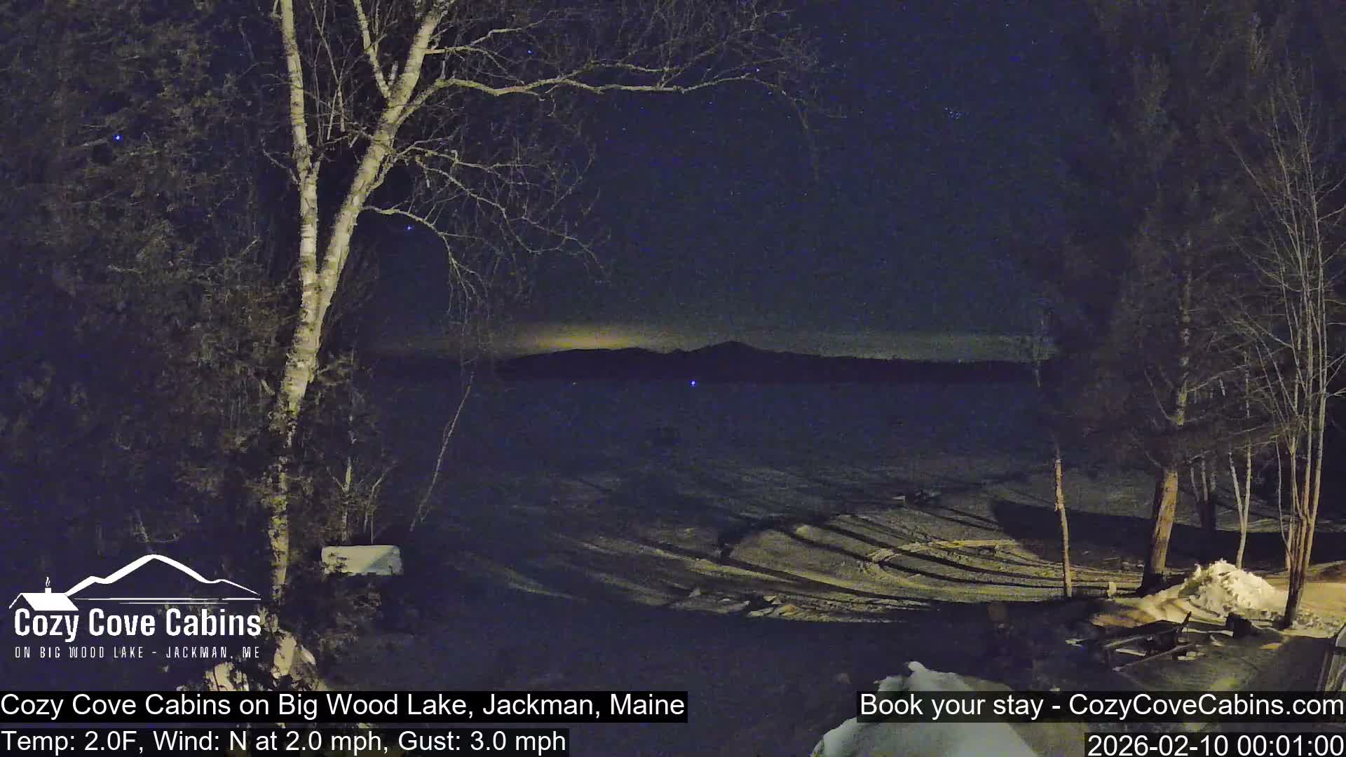 Cozy Cove Cabins, Wood Pond Live Cam - Jackman, Maine,  USA
