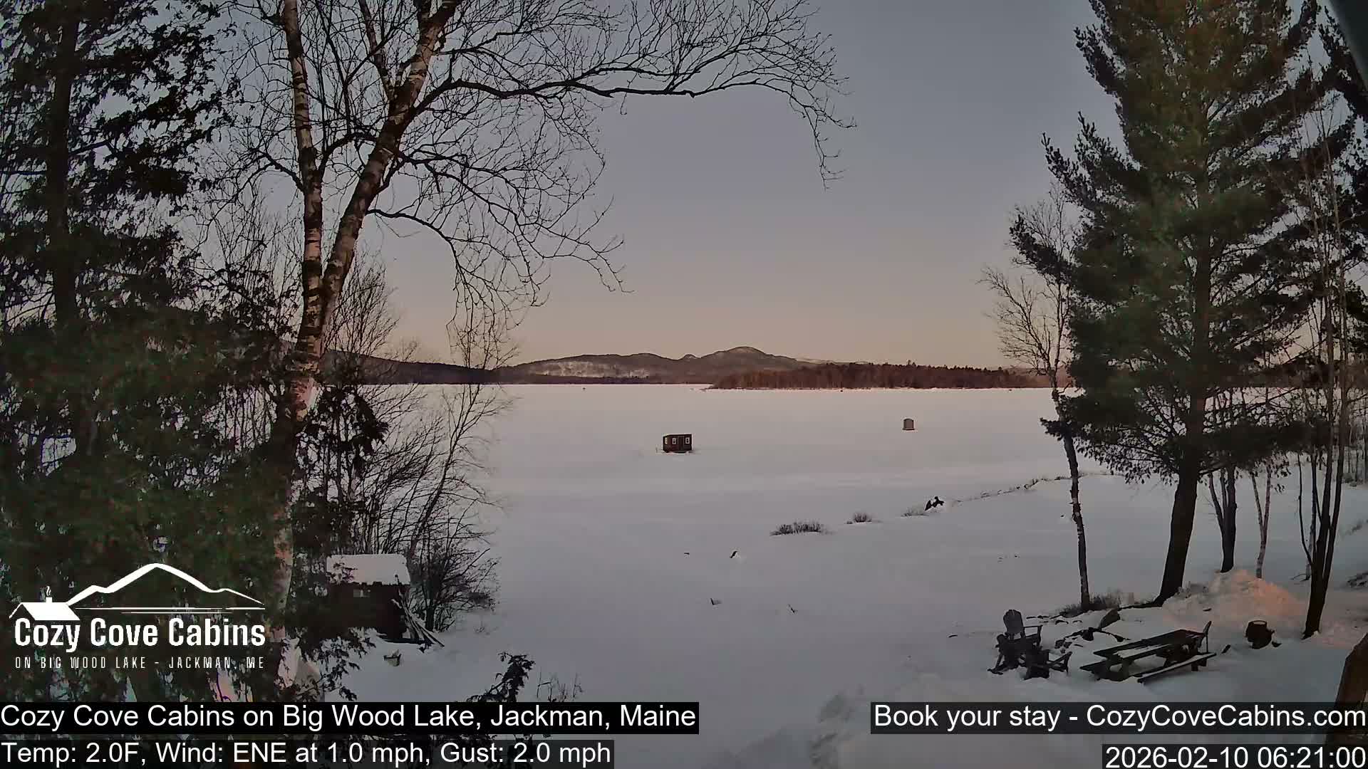 Cozy Cove Cabins, Wood Pond Live Cam - Jackman, Maine,  USA