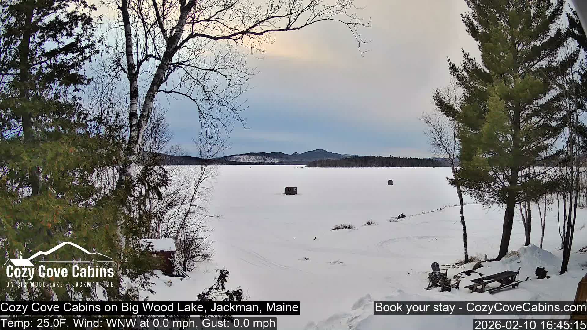 Cozy Cove Cabins, Wood Pond Live Cam - Jackman, Maine,  USA