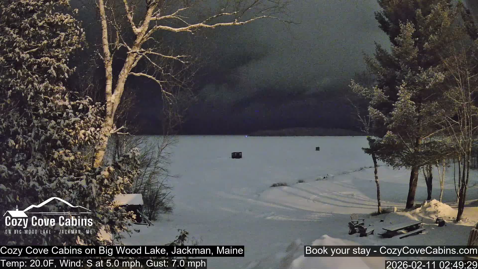 Cozy Cove Cabins, Wood Pond Live Cam - Jackman, Maine,  USA