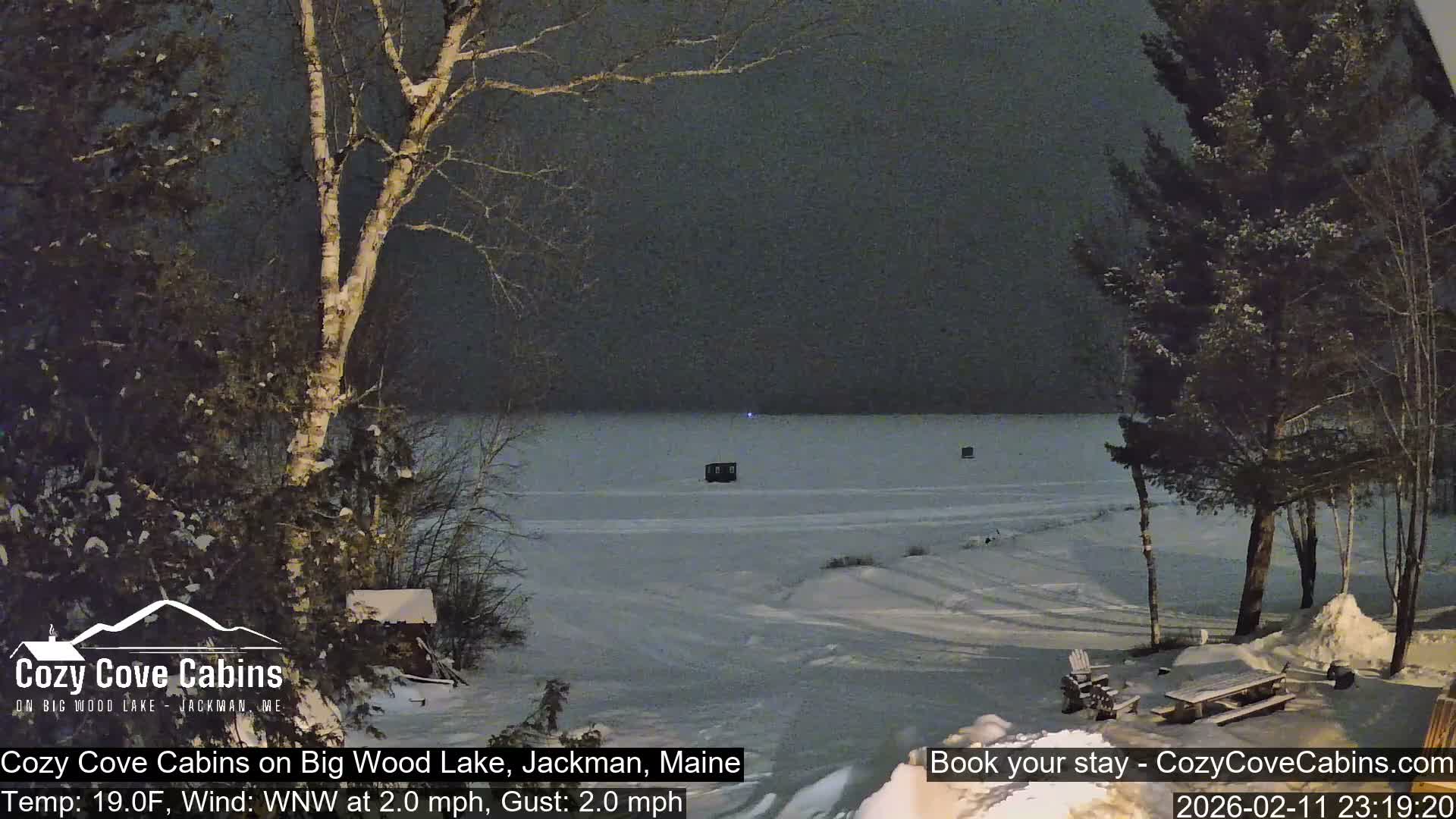 Cozy Cove Cabins, Wood Pond Live Cam - Jackman, Maine,  USA