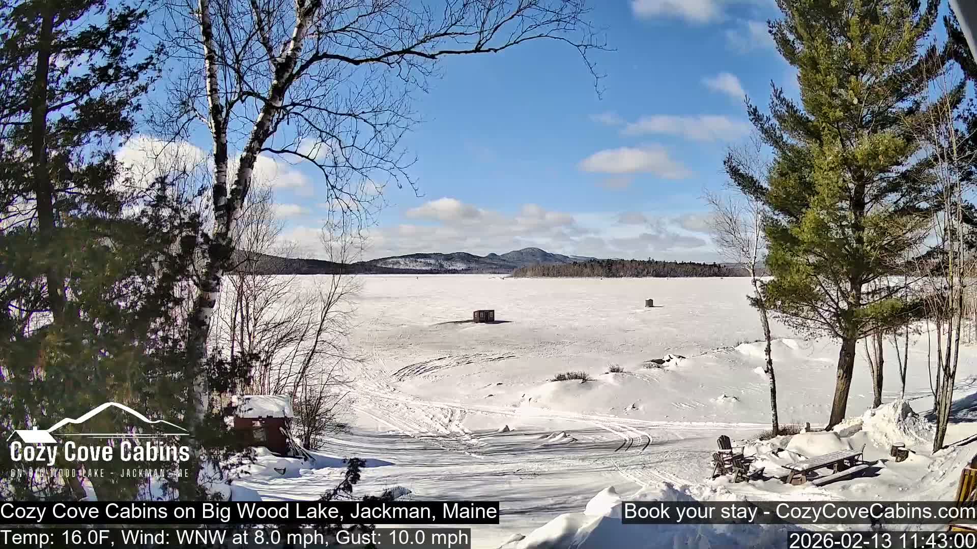 Cozy Cove Cabins, Wood Pond Live Cam - Jackman, Maine,  USA