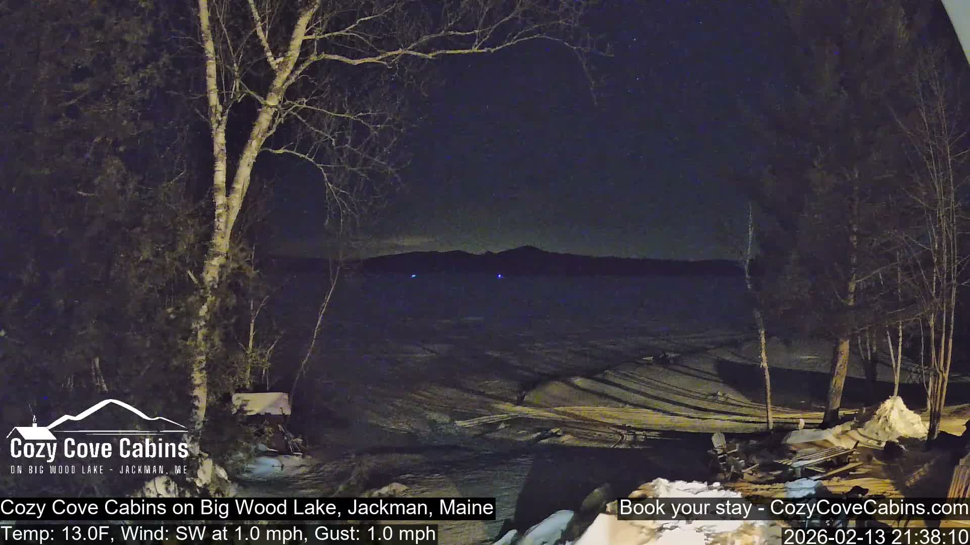 Cozy Cove Cabins, Wood Pond Live Cam - Jackman, Maine,  USA