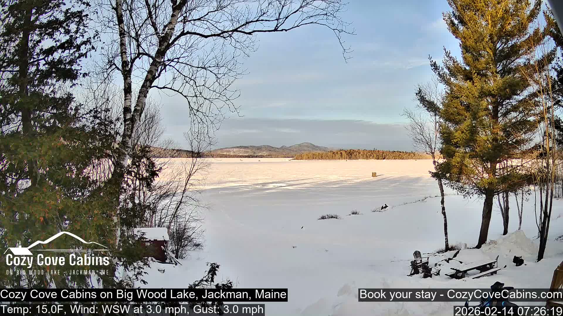 Cozy Cove Cabins, Wood Pond Live Cam - Jackman, Maine,  USA