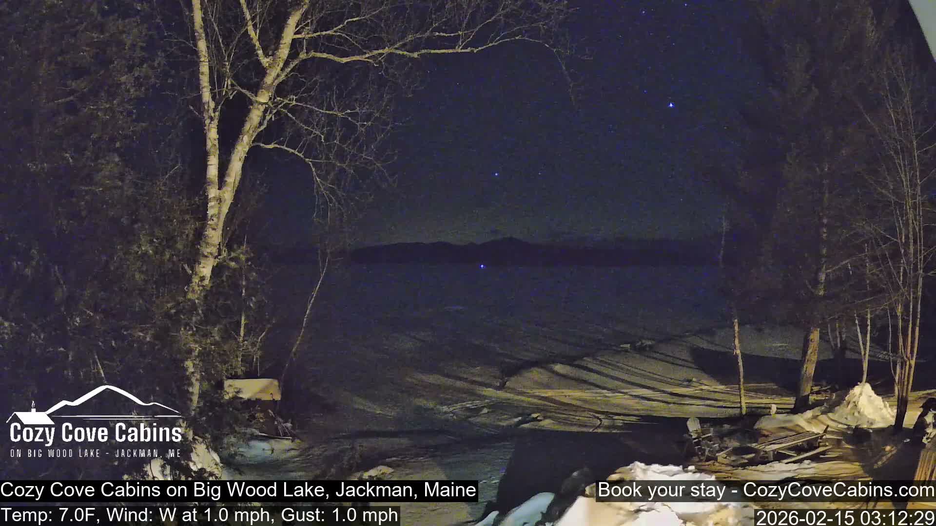 Cozy Cove Cabins, Wood Pond Live Cam - Jackman, Maine,  USA
