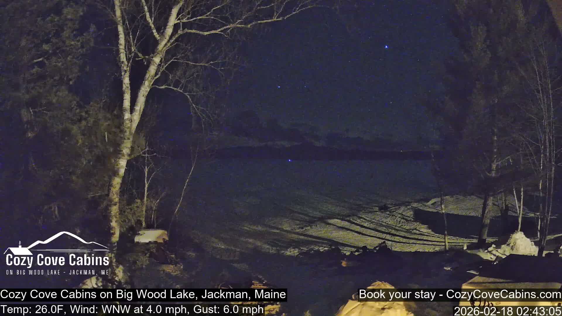 Cozy Cove Cabins, Wood Pond Live Cam - Jackman, Maine,  USA