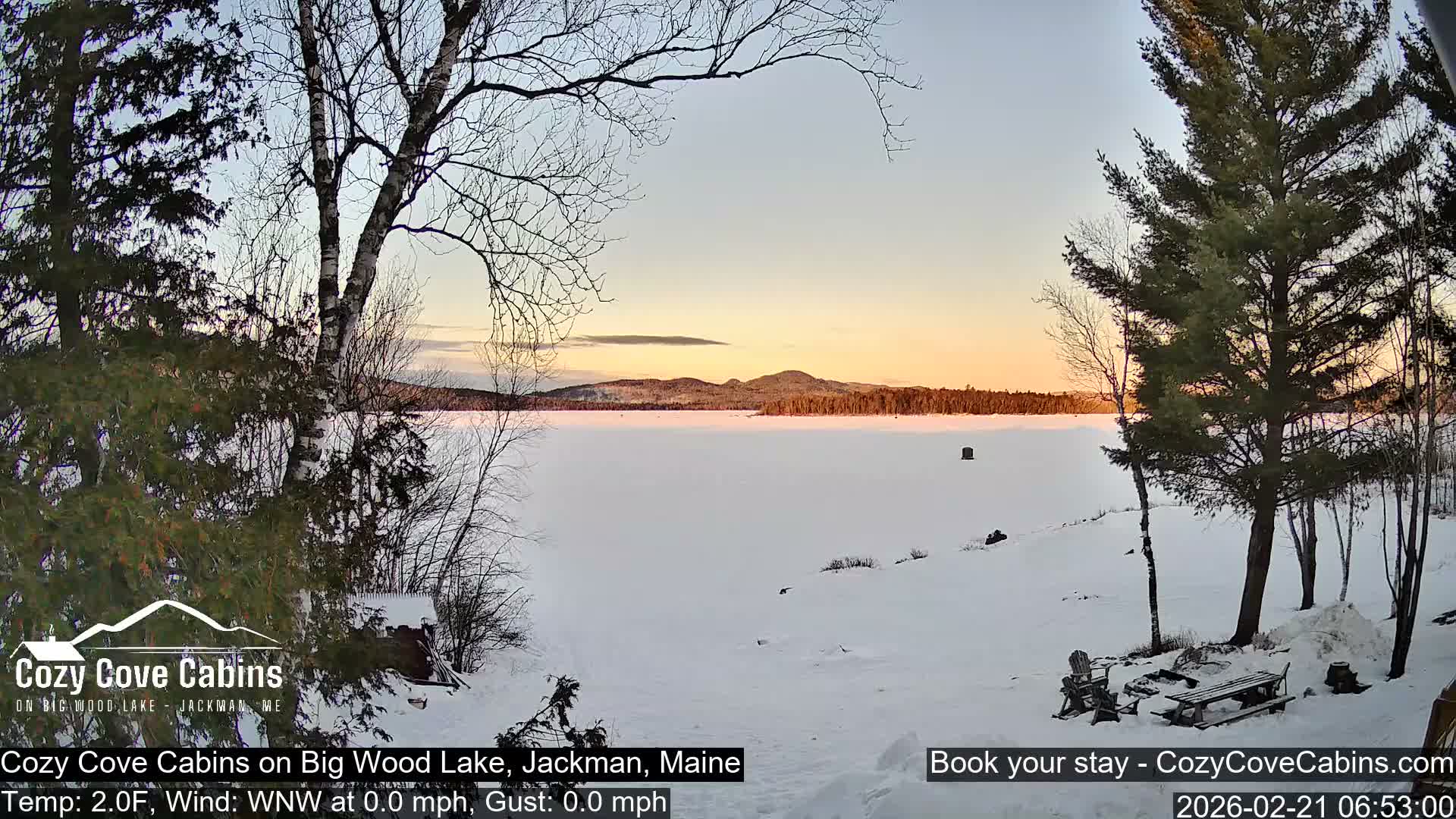 Cozy Cove Cabins, Wood Pond Live Cam - Jackman, Maine,  USA