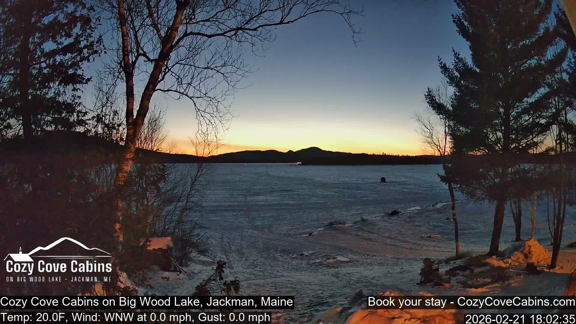 Cozy Cove Cabins, Wood Pond Live Cam - Jackman, Maine,  USA