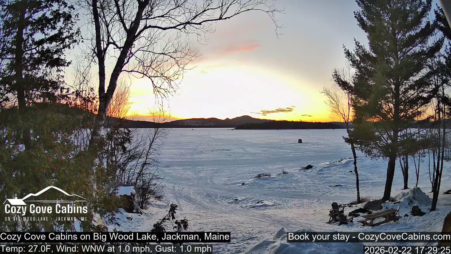 Cozy Cove Cabins, Wood Pond Live Cam - Jackman, Maine,  USA
