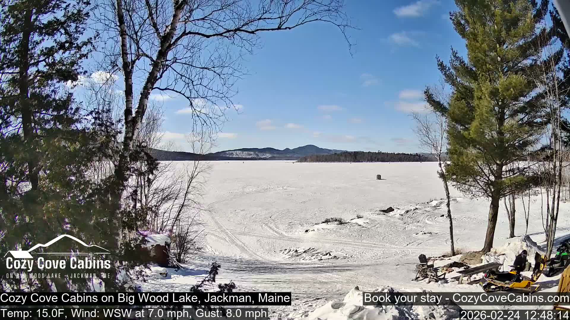 Cozy Cove Cabins, Wood Pond Live Cam - Jackman, Maine,  USA