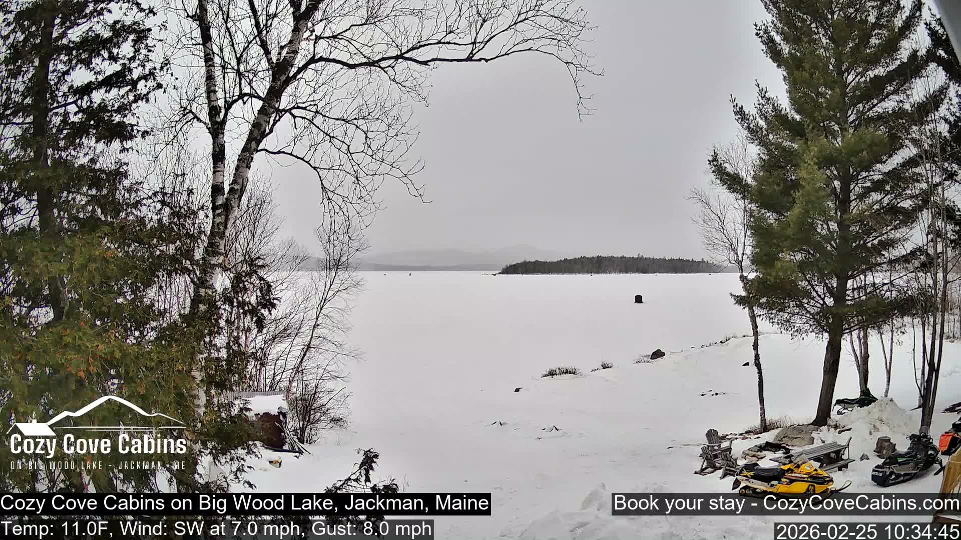 Cozy Cove Cabins, Wood Pond Live Cam - Jackman, Maine,  USA
