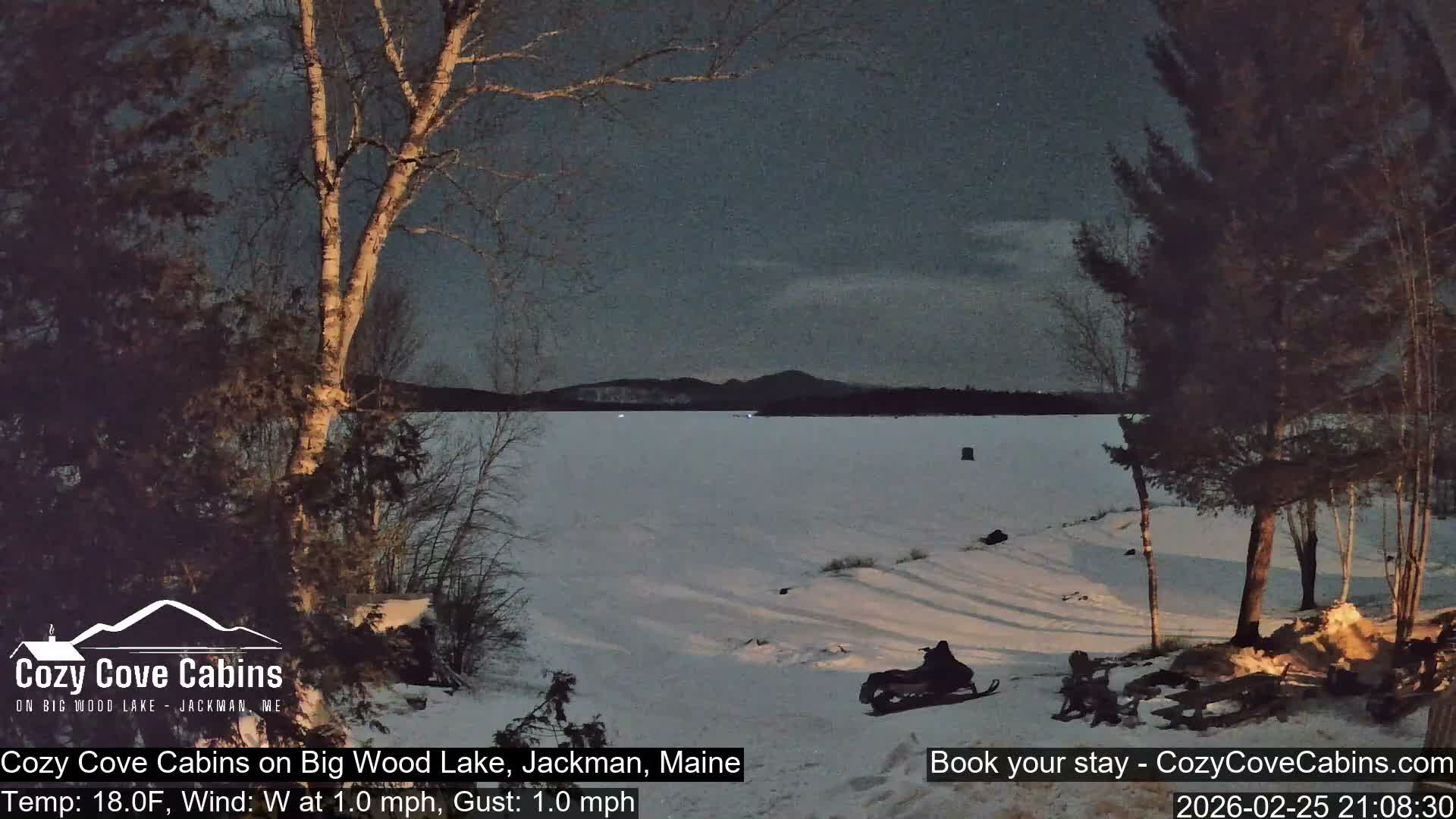 Cozy Cove Cabins, Wood Pond Live Cam - Jackman, Maine,  USA